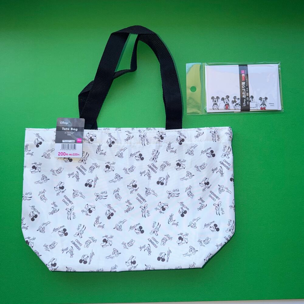 Disney Classic Vintage Mickey Mouse Soft Tote Bag Gusset +  Stationery Set Japan